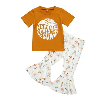 2021-04-08 Lioraitiin 2-6Years Väikelapse Beebi Tüdruku T-särk ja pikad Püksid Sobivad Kirja Lühikeste varrukatega Topid Lill Trompet Pikad Püksid