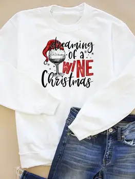 Veini Armastan Stiilis Kirjas, Häid Pühi Graafiline Pulloverid Häid Jõule Uue Aasta Sviitrid Prindi Kanda Fashion Naiste Rõivad