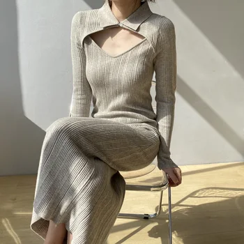 Johnature Uus Korea False Kaks Tükki Seksikas Kudumise Naiste Kleidid, 2023 Kevadel Slim Fit 4 Värvi Naiste Kleit