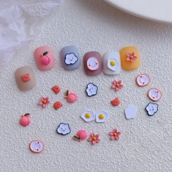 5tk Kawaii Jaapani Maniküür Kaunistused Poached Egg Pilv Virsik Lille Disain Küünte Art Tarvikud 3D Armas Küünte Võlusid Kleebised