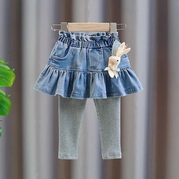 Tüdrukute Püksid Kevadel Laste Culottes Uus Tüdrukute Õhuke Säärised Jalga Püksid Baby Denim Seelik, Püksid Tüdrukutele Kids Püksid Komplekt