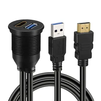 Auto Armatuurlaua Flush Mount USB Dock Adapter, Paneel 3.0 Port USB 3.0 & HDMI-ühilduva Kaabli Pikendus Kaabel Mootorratta Paat