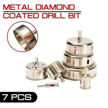 7tk Metallist Teemant Kaetud Drill Bit Set 10-100mm Marmor Core Auk Kivi Klaasi Nägin Harimas Elektrilised Tööriistad Tarvikud