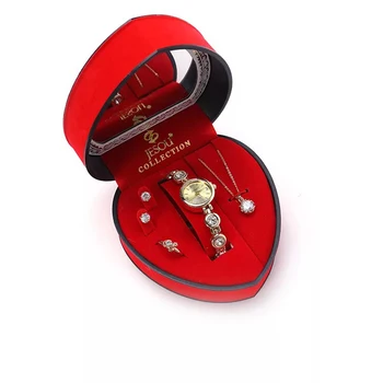 Naiste Käevõru Watch Set Gold Crystal Design Kaelakee, Kõrvarõngad ja sõrmus Naiste Ehete Komplekt Quartz Watch Lady Naise Ema kinkekarbis