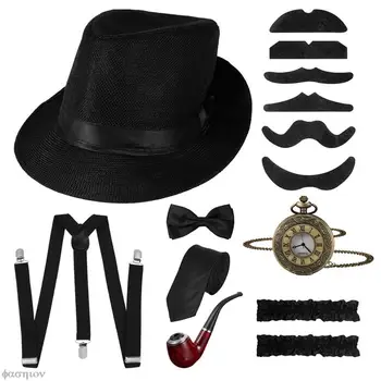 1920 Mens Gatsby Gangster Kostüüm Vanaisa Tarvikute Komplekt Newsboy Müts Möirgav 20s 30s Retro Vana Mees, Kostüüm Accessory Set