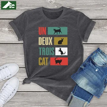 Graafiline Cat T-Särk Naiste Riided Üro Deux Trois Kass Kingitusi Kassi Armastajad Puuvill Naiste T-Särk Vintage Liiga Unisex Tops
