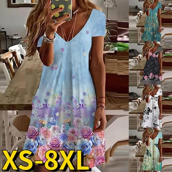 2022 Sügisel Talvel Naiste Sexy Vintage Print Kleit Naiste V-kaeluse Põlve Pikkusega Seelik Elegants Lühikesed Varrukad Seelik Seksikas Midi Seelik