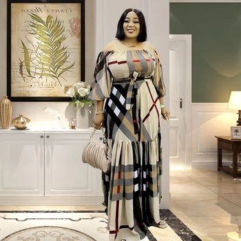 Aafrika Kleidid Naistele Uus Moslemi Vaadata Muster Square Kaela Boubou Rüü Traditsiooniline Maxi Riided Nigeeria Pikkade Varrukatega 2022