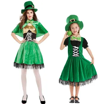 Umorden Halloween Kostüümid Naistele Tüdrukud Iiri rahvatantsu Kleit St Patrick Day Elf Leprechaun Kostüüm Lapsed Laps