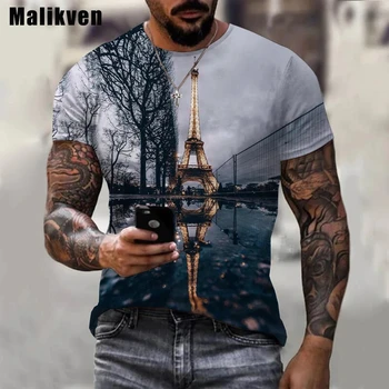 Pariisi Eiffeli Torn 3D Printig Tshirt Lühikesed Varrukad O-Kaeluse Suvel Meeste T-särk Casual Fashion Harajuku Unisex Ülepaisutatud T Shir