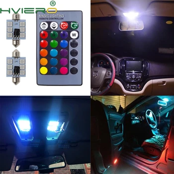 2X 5050 RGB 6SMD Festoon Kerge C5w Dome Light Car Led Auto Auto Kerge kaugjuhitavad Värvikas Lugemise Lamp Ukse Pirnid
