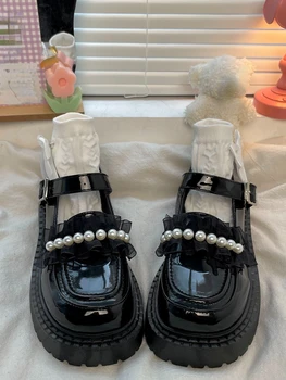 2022 Suvel Mary Janes Jaapani Stiilis Mood Kingad Tüdrukud Lolita Kawaii Mustad Kingad Beaded Lukk Vintage Sandaalid Naine Casual