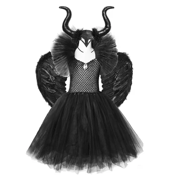 Tahke Must Halloween Kostüümid Lapsed Tüdrukud Tutu Kleit Pahkluu Pikkus Kleidid Kuradi Kostüüm Cosplay Varustus Sarved Tiivad