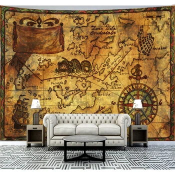 Meremiili Chart Tapestry Piraat Aare Kaart, mis Rippus Decor Akvarell Kaardil Kirjas Polüester Tabel Kate Jooga Ranna rätik
