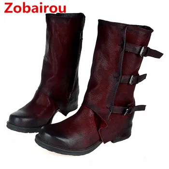 Zobairou Hot müük must pruun punane ehtne nahk kauboi saapad korter vihma saapad pandla rihm zip botas mujer kingad naine