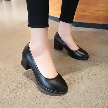 Rimocy office lady klassikaline must nahast pumbad 2019 kevadel 5cm square kontsad tõsta oma tööd kingad naine vabaaja kõik mängu sandaalid