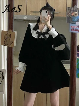 Kawaii Kleit Naiste Jaapani Preppy Stiilis Magus Lolita Kleit Pikk Varrukas Vibu Mini Kleidid Goth Vintage Must Kleit Streetwear