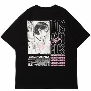 Streetwear Meeste t-särk Harajuku Liiga Tshirt Anime Tüdruk Suitsetamine Kirja Prindi Hip-Hop T-Särk, Must Puuvillane Meeste Riided Top
