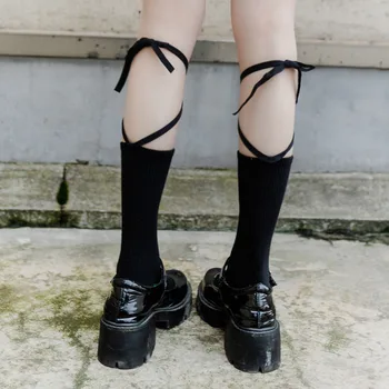Sukad Sidemega Jaapani Lolita Sokid Pikk Põlve Sokid Korea Stiilis Naiste Valged Puuvillased Sokid Cosplay JK Sokid Armas