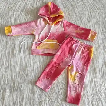 Väikelapse kannab kapuutsiga tie-dye laste-riided baby girl talvel paksud riided ripitud säärised kapuutsiga 2pc komplekt